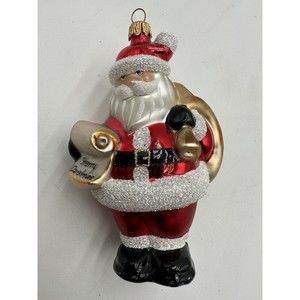 Glass Ornament Santa Claus  with Gift List 5.5”